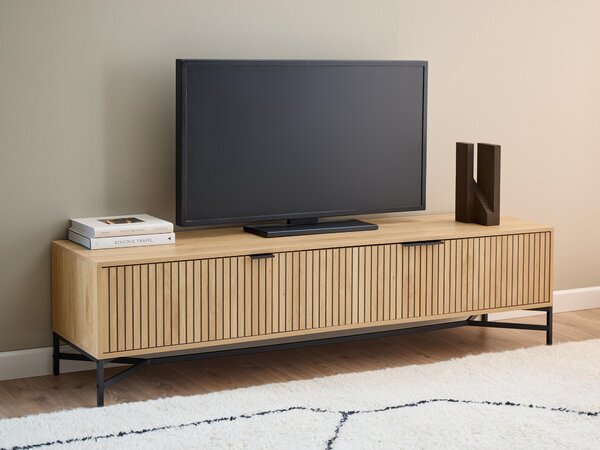TV-állvány Norsica 879, Közepes sűrűségű farostlemez, Laminált forgácslap, 45x176x40cm, Tölgy, Fekete