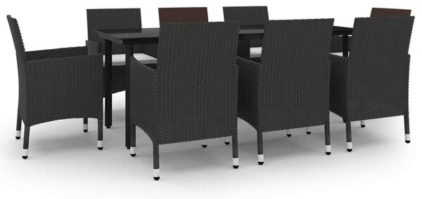 Polyrattan Kerti Étkezőgarnitúra - 9 részes - Fekete