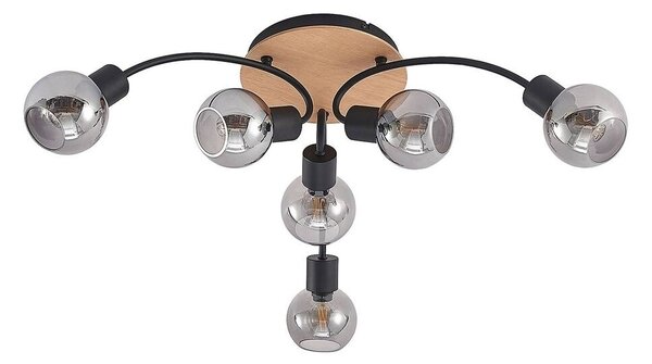 Lindby - Eridia 6 Round Mennyezeti Lámpa Black/Wood - Lampemesteren