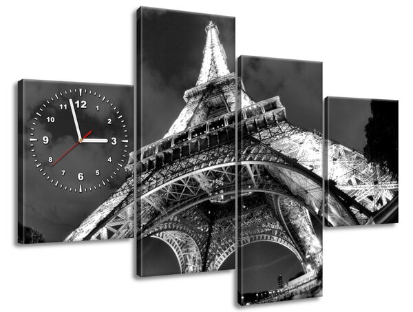 4 részes órás falikép Fennséges éjjeli Eiffel-torony
