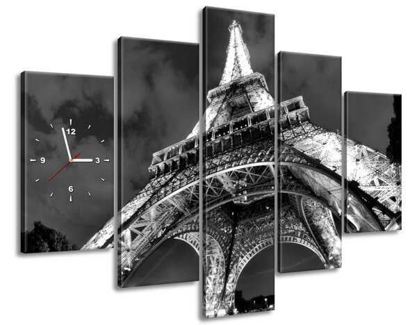 5 részes órás falikép Fennséges éjjeli Eiffel-torony