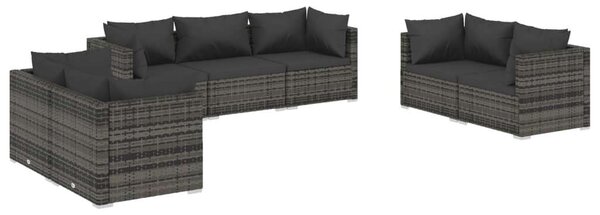Polyrattan Kerti Ülőgarnitúra - 7 részes - Szürke