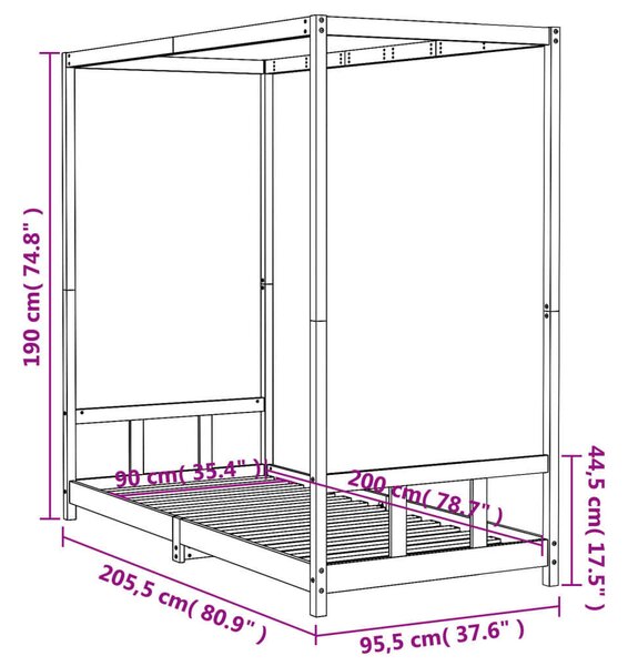 VidaXL fehér gyerek tömör fenyőfa ágykeret 90 x 200 cm