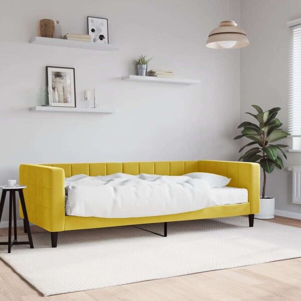 VidaXL sárga bársony heverő matraccal 90 x 200 cm