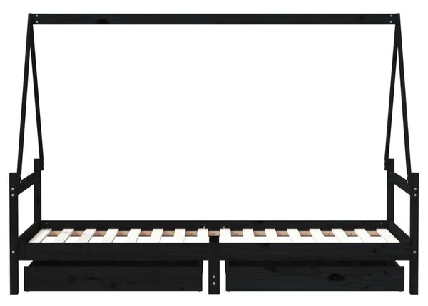 VidaXL fekete gyerek tömör fenyőfa ágykeret fiókokkal 90 x 200 cm