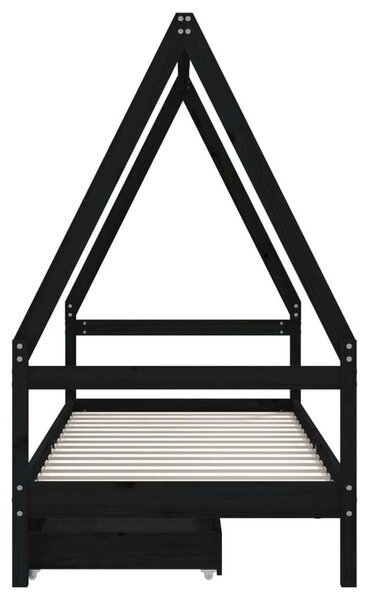 VidaXL fekete gyerek tömör fenyőfa ágykeret fiókokkal 90 x 200 cm