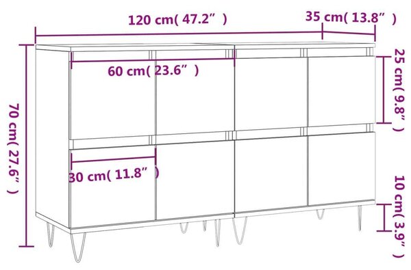 VidaXL Sonoma Szürke Fa Tálalószekrény - 2 db