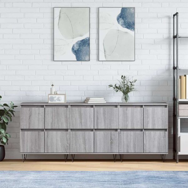 3 db Sonoma Szürke Fa Tálalószekrény - 180x35x70 cm