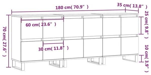 VidaXL Sonoma Tölgy Fa Tálalószekrény - 3 db, 180x35x70cm
