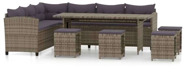 6 részes szürke polyrattan kerti ülőgarnitúra párnákkal