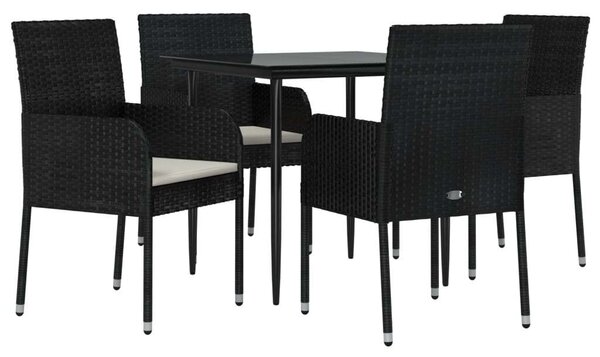 Polyrattan Kerti Étkezőgarnitúra - 5 részes - Fekete