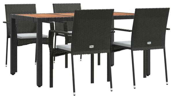 5 részes fekete polyrattan kerti étkezőgarnitúra párnákkal