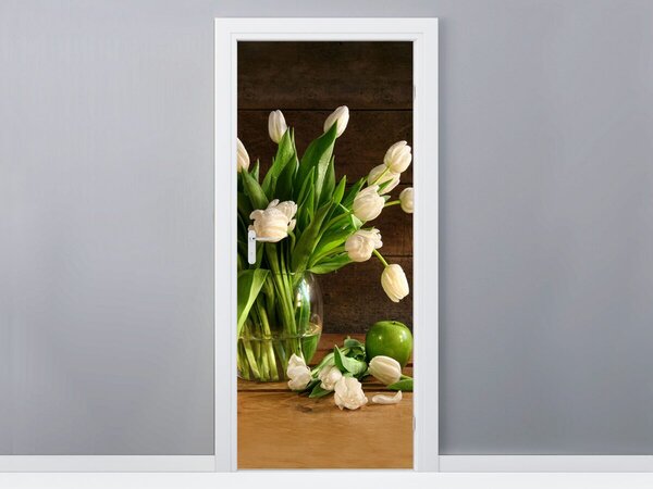 Gario Fotótapéta ajtóra Gyönyöru fehér tulipánok Anyag: Öntapadó, Méret: 95 x 205 cm