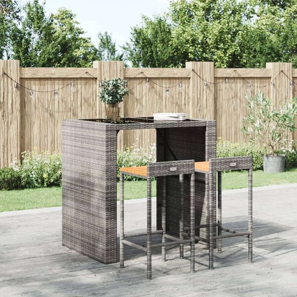 VidaXL 2 db szürke polyrattan és tömör akácfa bárszék