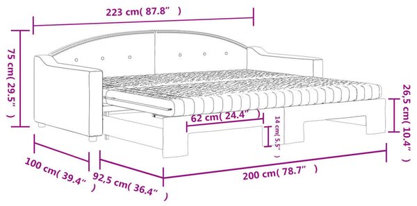 VidaXL sötétszürke kihúzható szövet heverő matraccal 90 x 200 cm