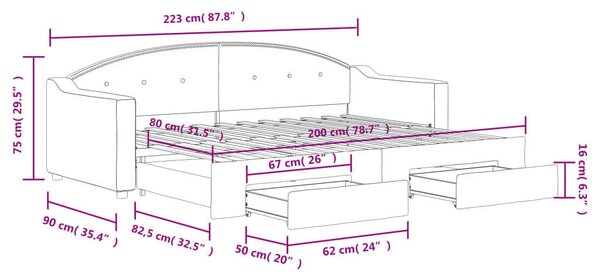 VidaXL sötétszürke kihúzható szövet heverő fiókokkal 80 x 200 cm