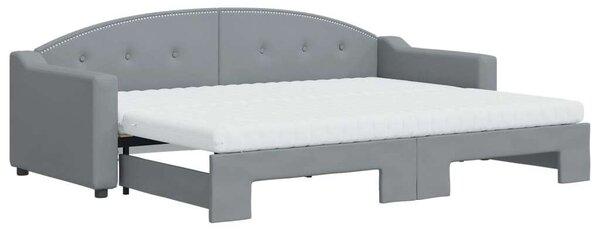VidaXL világosszürke kihúzható szövet heverő matracokkal 80 x 200 cm