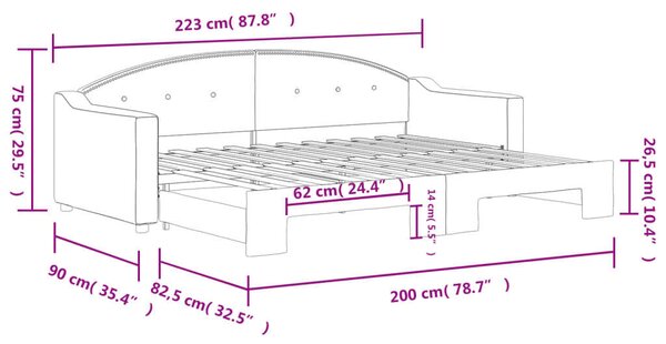 VidaXL krémszínű kihúzható szövet heverő 80 x 200 cm