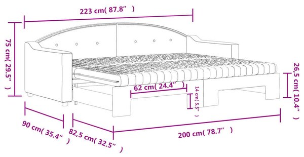VidaXL világosszürke kihúzható szövet heverő matracokkal 80 x 200 cm