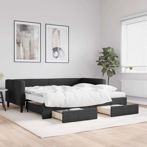 VidaXL fekete kihúzható szövet heverő fiókokkal 90 x 200 cm