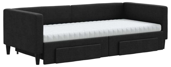 VidaXL fekete kihúzható szövet heverő fiókokkal 90 x 200 cm