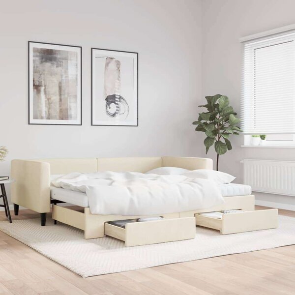 VidaXL krémszínű kihúzható szövetheverő fiókokkal 90 x 200 cm