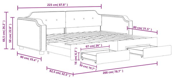 VidaXL sötétszürke kihúzható szövet heverő fiókokkal 80 x 200 cm