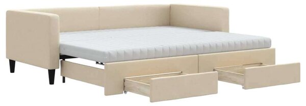 VidaXL krémszínű kihúzható szövetheverő fiókokkal 90 x 200 cm