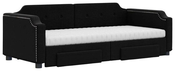 VidaXL fekete kihúzható szövet heverő fiókokkal 80 x 200 cm