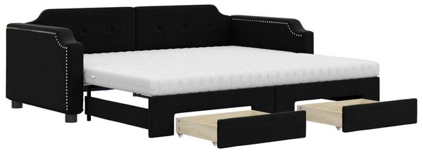 VidaXL fekete kihúzható szövet heverő fiókokkal 80 x 200 cm