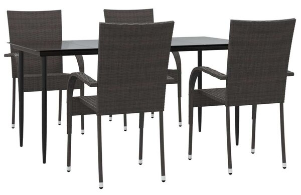 5-részes barna polyrattan kerti étkezőgarnitúra