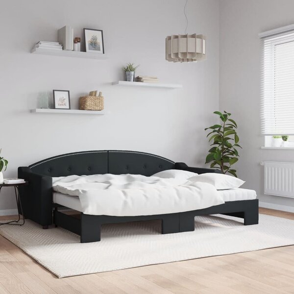 VidaXL fekete kihúzható szövet heverő matracokkal 80 x 200 cm