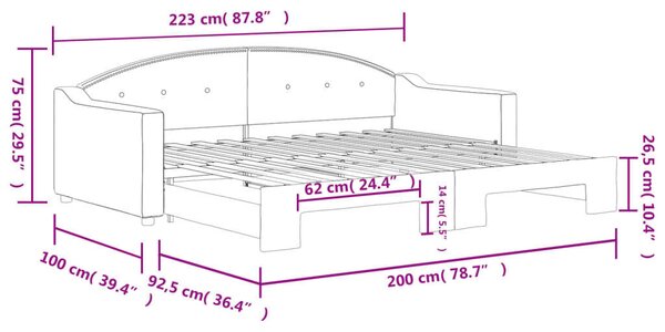 VidaXL világosszürke kihúzható szövet heverő 90 x 200 cm