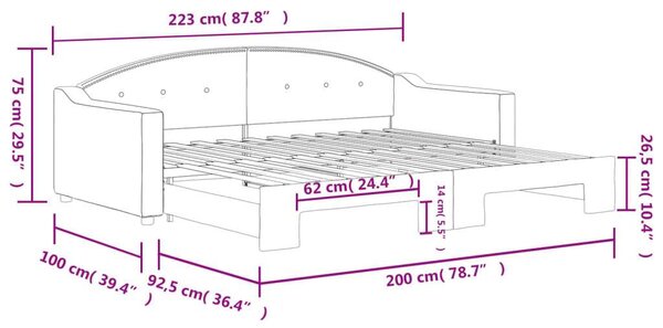 VidaXL fekete kihúzható szövet heverő 90x200 cm