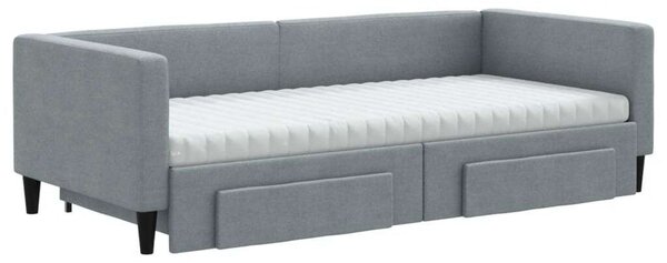 VidaXL világosszürke kihúzható szövet heverő fiókokkal 90 x 200 cm