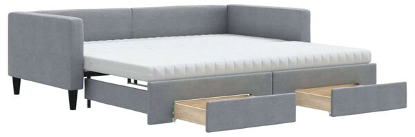 VidaXL világosszürke kihúzható szövet heverő fiókokkal 100 x 200 cm