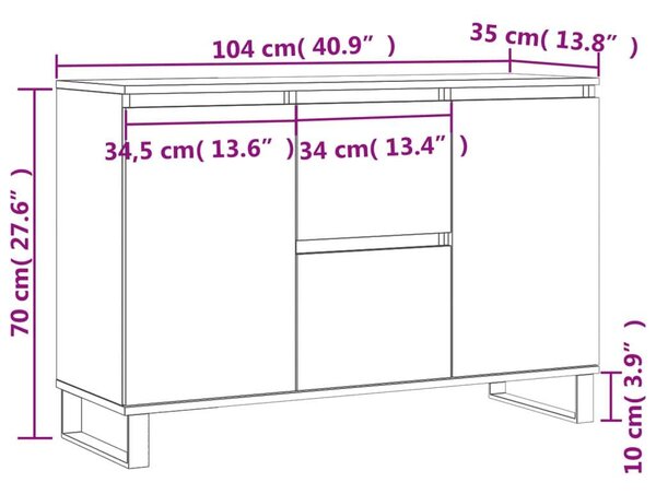 Betonszürke forgácslap tálalószekrény 104 x 35 x 70 cm