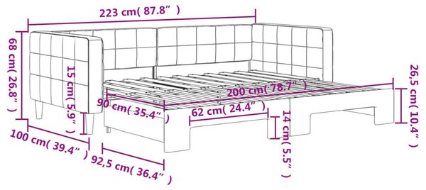 VidaXL fekete kihúzható bársony heverő 90x200 cm