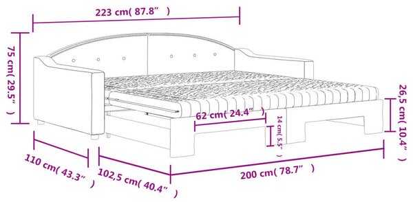 VidaXL krémszínű kihúzható szövet heverő matracokkal 100x200 cm