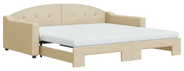 VidaXL krémszínű kihúzható szövet heverő matracokkal 100x200 cm