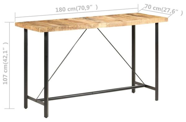 Mangófa Bárasztal - Ipari Stílus - 180x70x107 cm