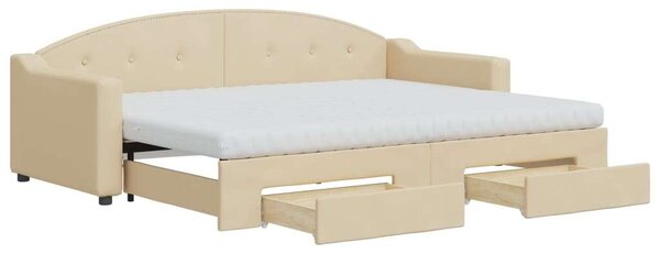 VidaXL krémszínű kihúzható szövet heverő fiókokkal 80 x 200 cm
