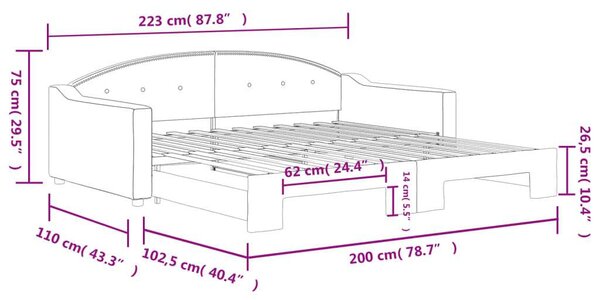 VidaXL krémszínű kihúzható szövet heverő 100x200 cm