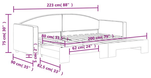 VidaXL fekete kihúzható szövet heverő 80 x 200 cm