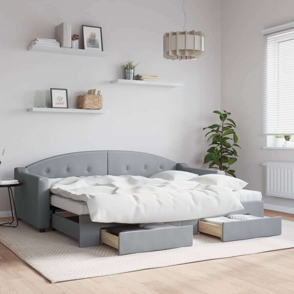 VidaXL világosszürke kihúzható szövet heverő fiókokkal 80 x 200 cm