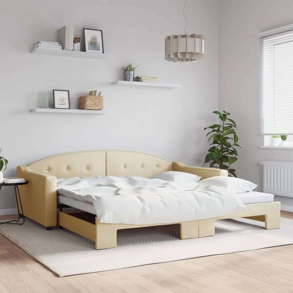 VidaXL krémszínű kihúzható szövet heverő 100x200 cm