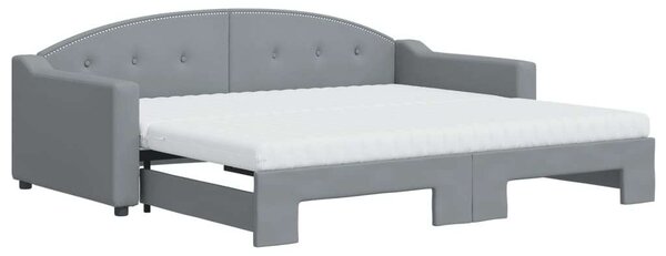 VidaXL világosszürke kihúzható szövet heverő matracokkal 90 x 190 cm