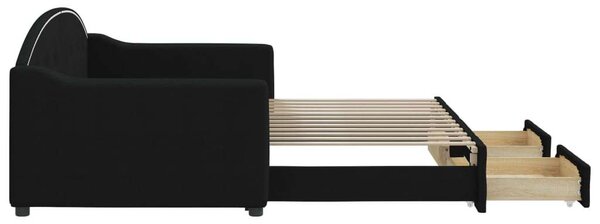 VidaXL fekete kihúzható szövet heverő fiókokkal 90 x 200 cm