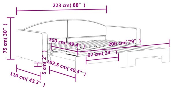 VidaXL világosszürke kihúzható szövet heverő 100 x 200 cm