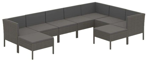VidaXL 9 részes szürke polyrattan kerti ülőgarnitúra párnákkal